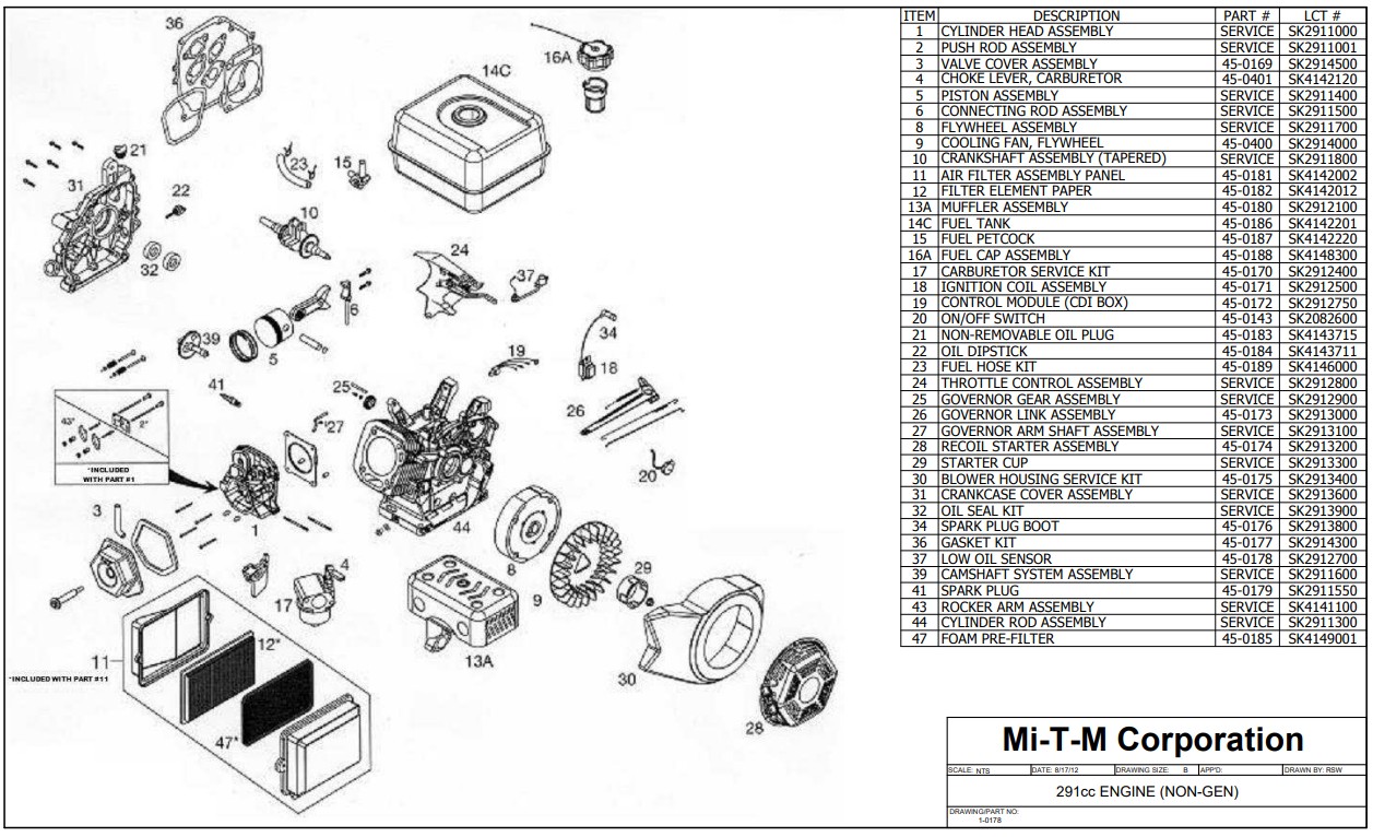 MITM  1-0178 engine repair parts